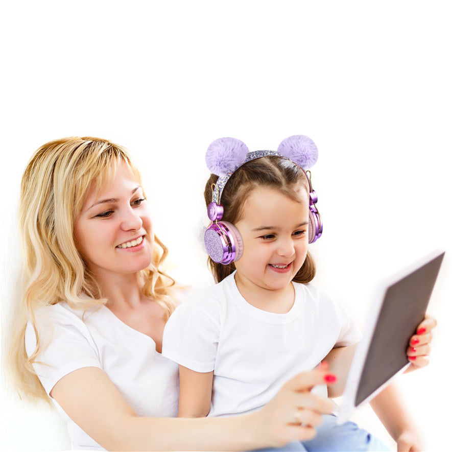 KTX-456723 Unicorn Cartoon Anime-Inspired Children's Headphones with Diamond Accents