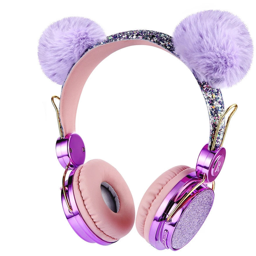 KTX-456723 Unicorn Cartoon Anime-Inspired Children's Headphones with Diamond Accents