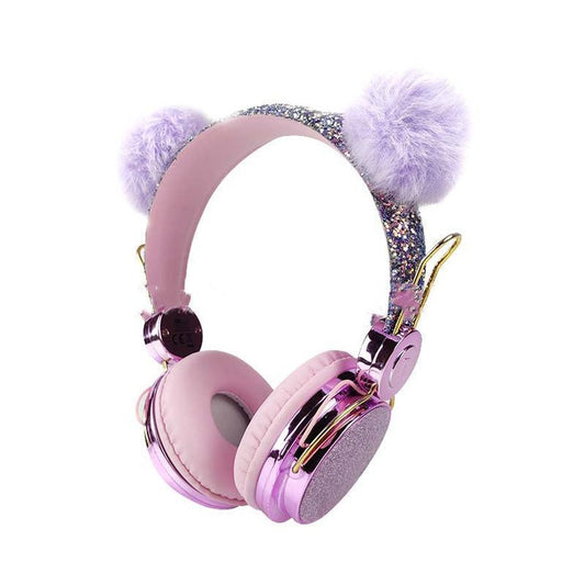 KTX-456723 Unicorn Cartoon Anime-Inspired Children's Headphones with Diamond Accents