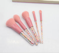 HKM-661331 Transparent Handle Christmas Candy Makeup Brush Set - 5 Soft Cosmetic Brushes for Smooth Application