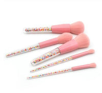 HKM-661331 Transparent Handle Christmas Candy Makeup Brush Set - 5 Soft Cosmetic Brushes for Smooth Application