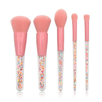 HKM-661331 Transparent Handle Christmas Candy Makeup Brush Set - 5 Soft Cosmetic Brushes for Smooth Application