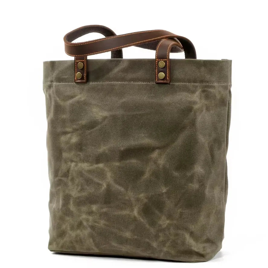 KTX-742163 Waterproof Waxed Canvas Women's Shoulder Handbag with Large Capacity and Retro Style