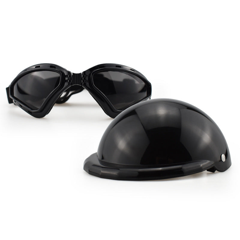 HKM-260179 Pet Safety Helmet with Sunglasses for Dogs and Cats - Monochrome Casual Headwear in Various Sizes