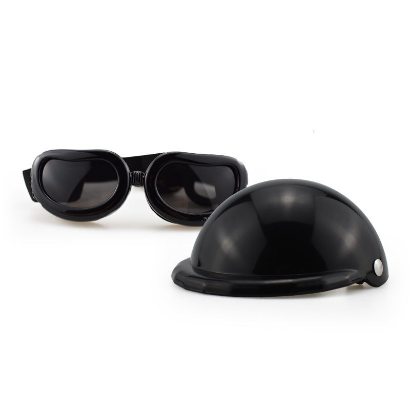 HKM-260179 Pet Safety Helmet with Sunglasses for Dogs and Cats - Monochrome Casual Headwear in Various Sizes