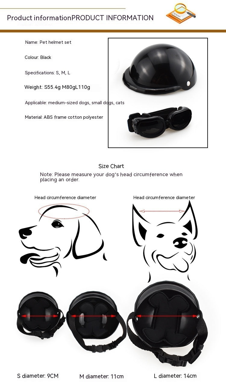 HKM-260179 Pet Safety Helmet with Sunglasses for Dogs and Cats - Monochrome Casual Headwear in Various Sizes