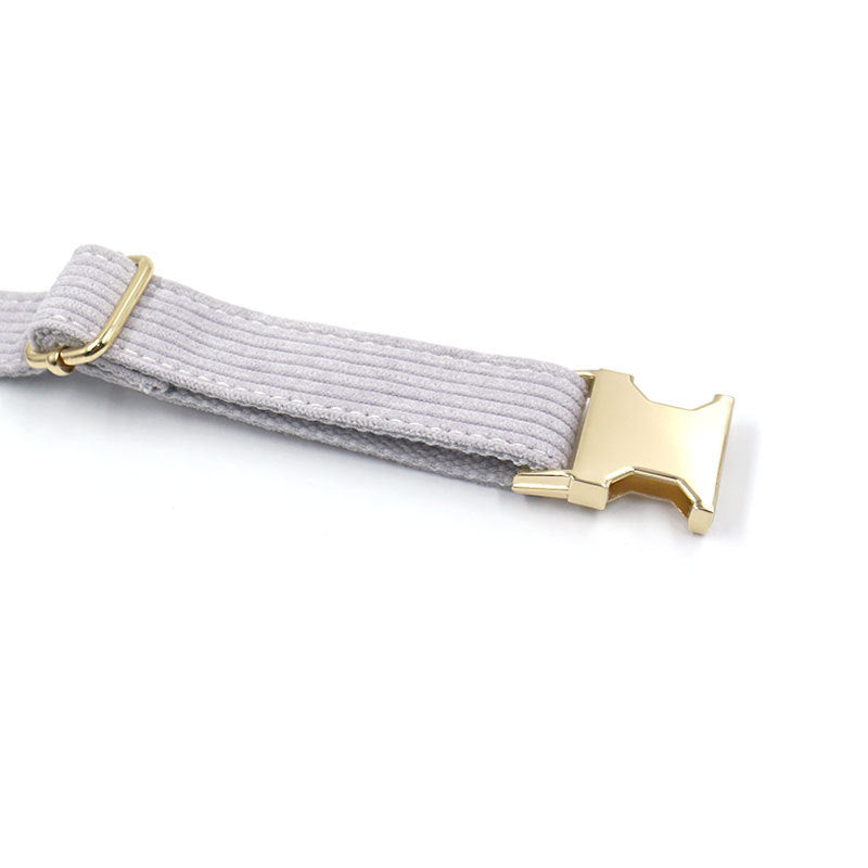 HKM-917331 Far Mountain Grey Striped Corduroy Dog Collar with DIY Lettering Options