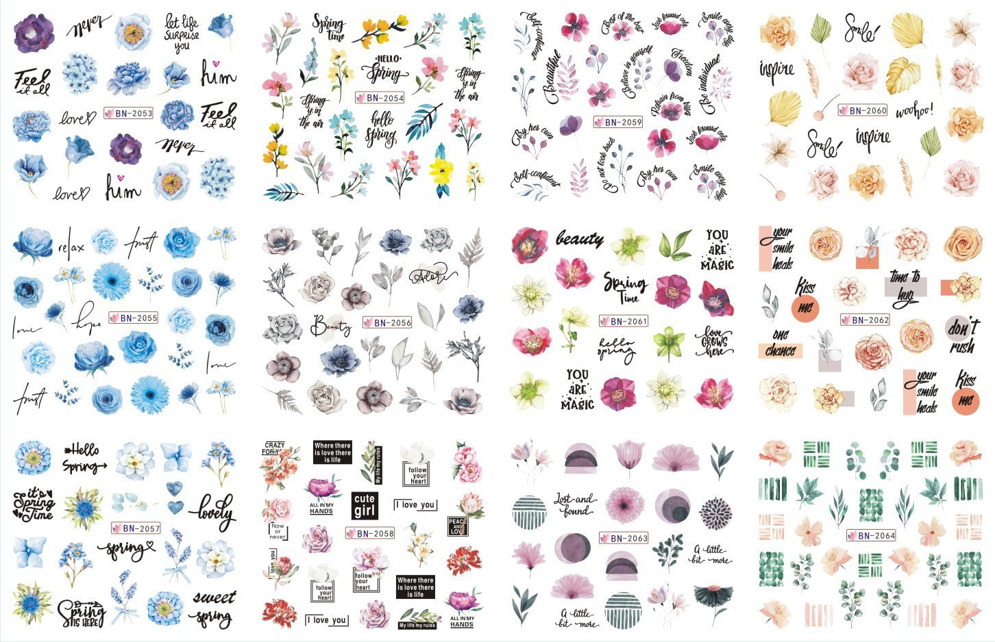 HKM-543827 Nail Art Large Watermark Stickers - Tropical, Beach & Abstract Designs
