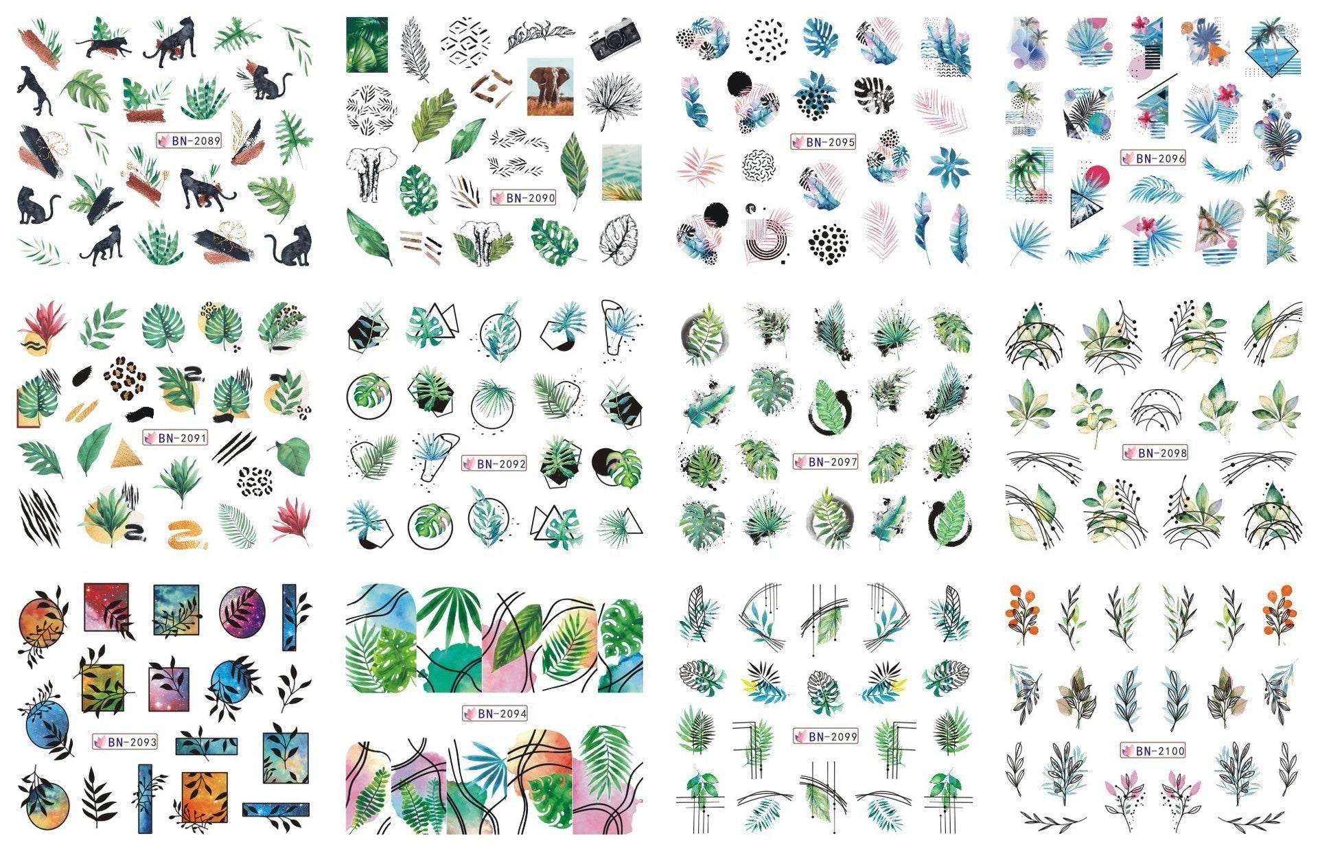 HKM-543827 Nail Art Large Watermark Stickers - Tropical, Beach & Abstract Designs
