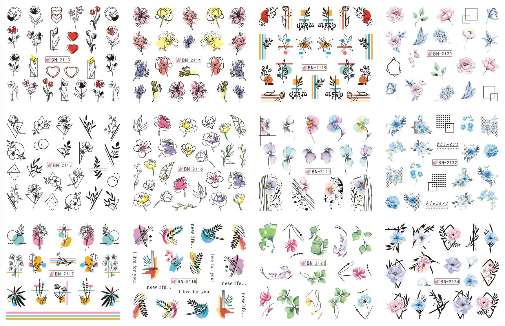 HKM-543827 Nail Art Large Watermark Stickers - Tropical, Beach & Abstract Designs