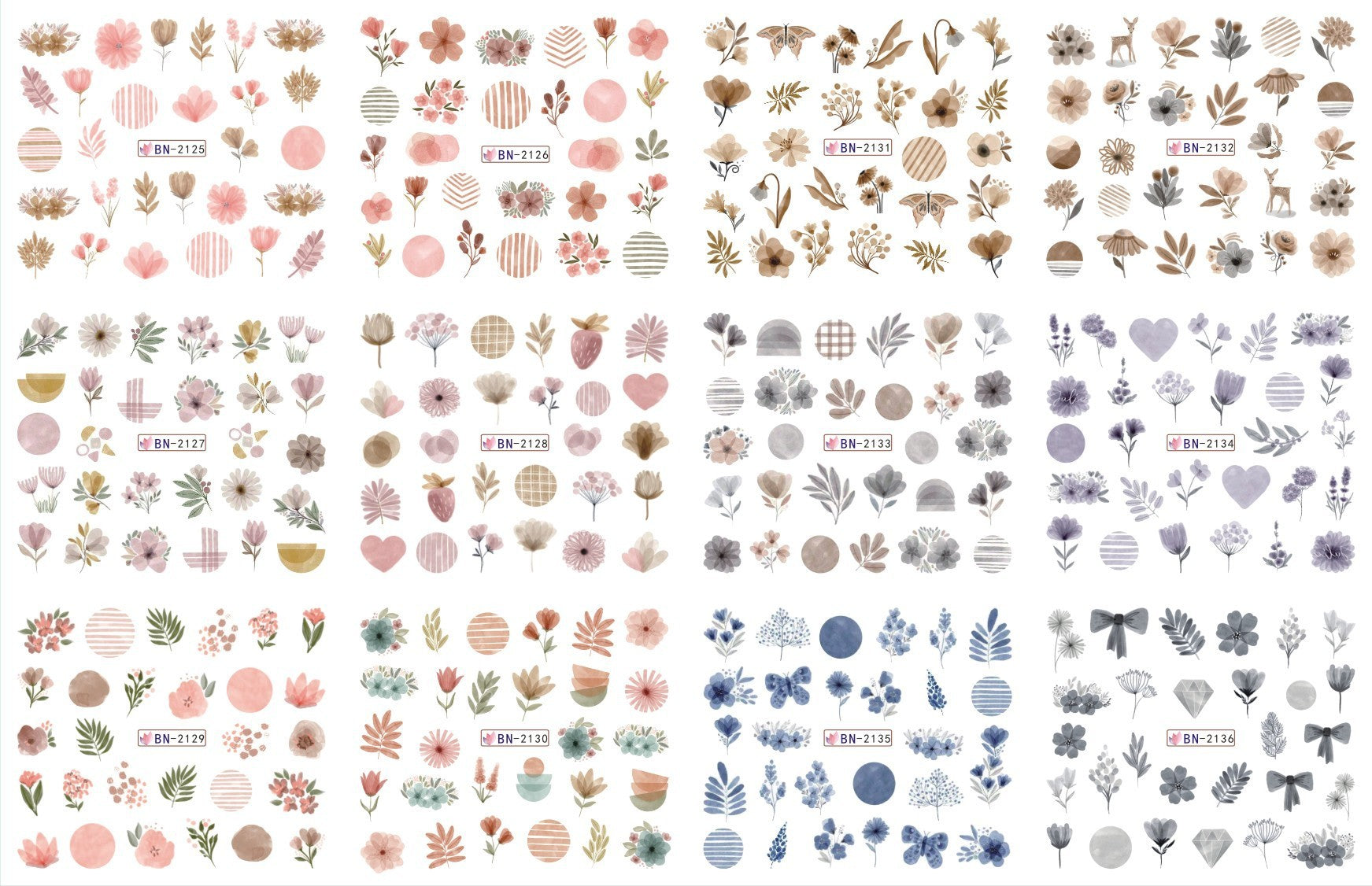 HKM-543827 Nail Art Large Watermark Stickers - Tropical, Beach & Abstract Designs