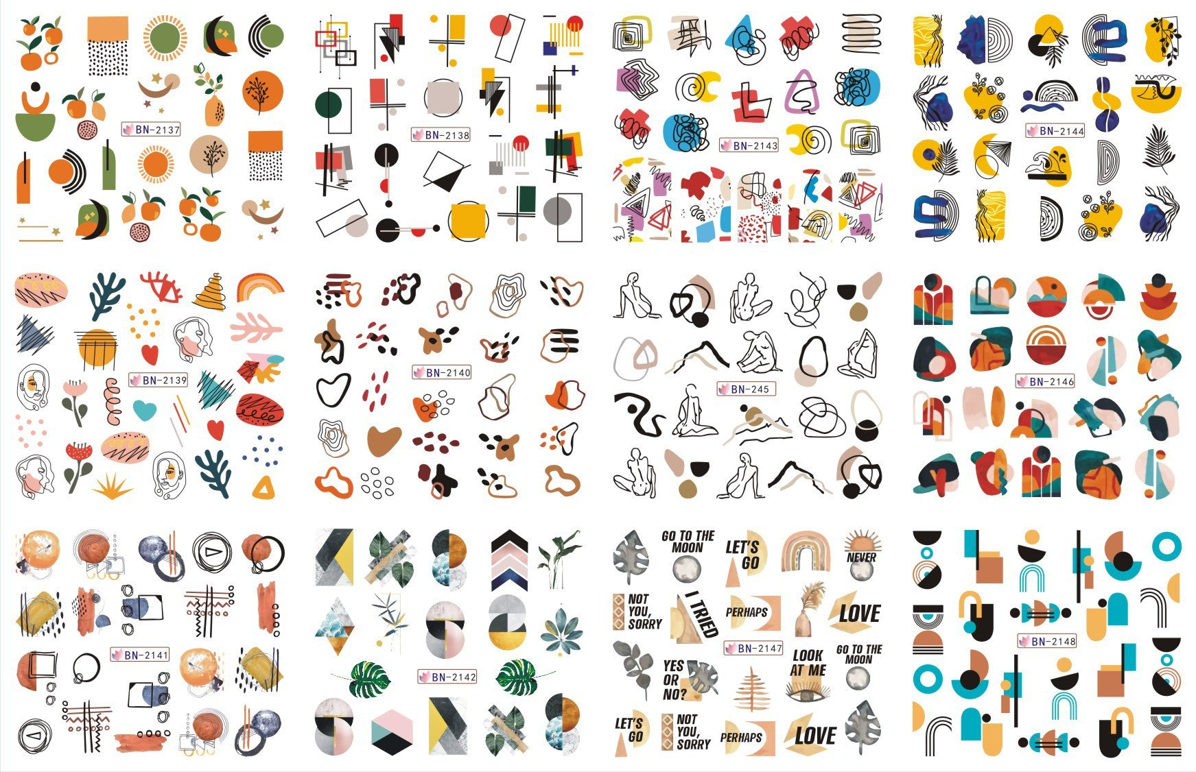 HKM-543827 Nail Art Large Watermark Stickers - Tropical, Beach & Abstract Designs