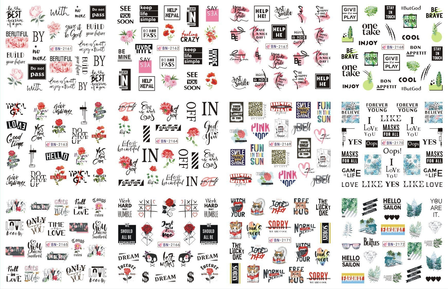 HKM-543827 Nail Art Large Watermark Stickers - Tropical, Beach & Abstract Designs