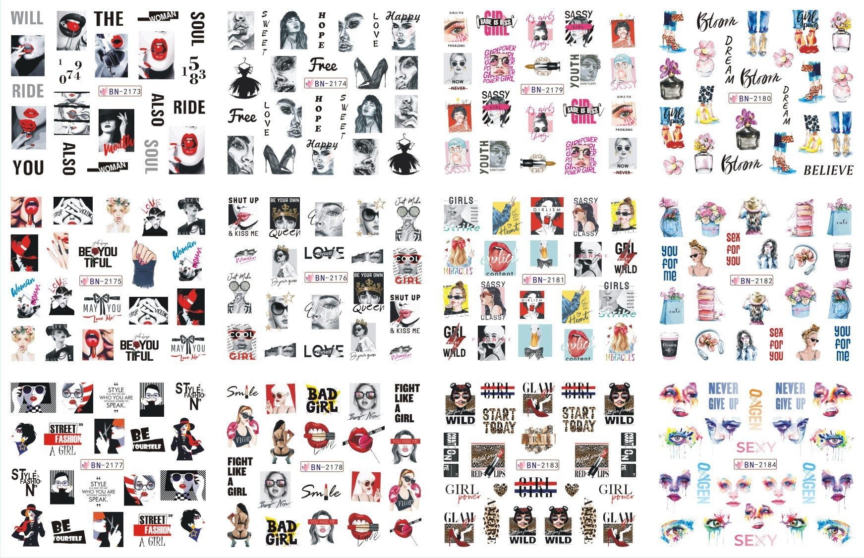 HKM-543827 Nail Art Large Watermark Stickers - Tropical, Beach & Abstract Designs