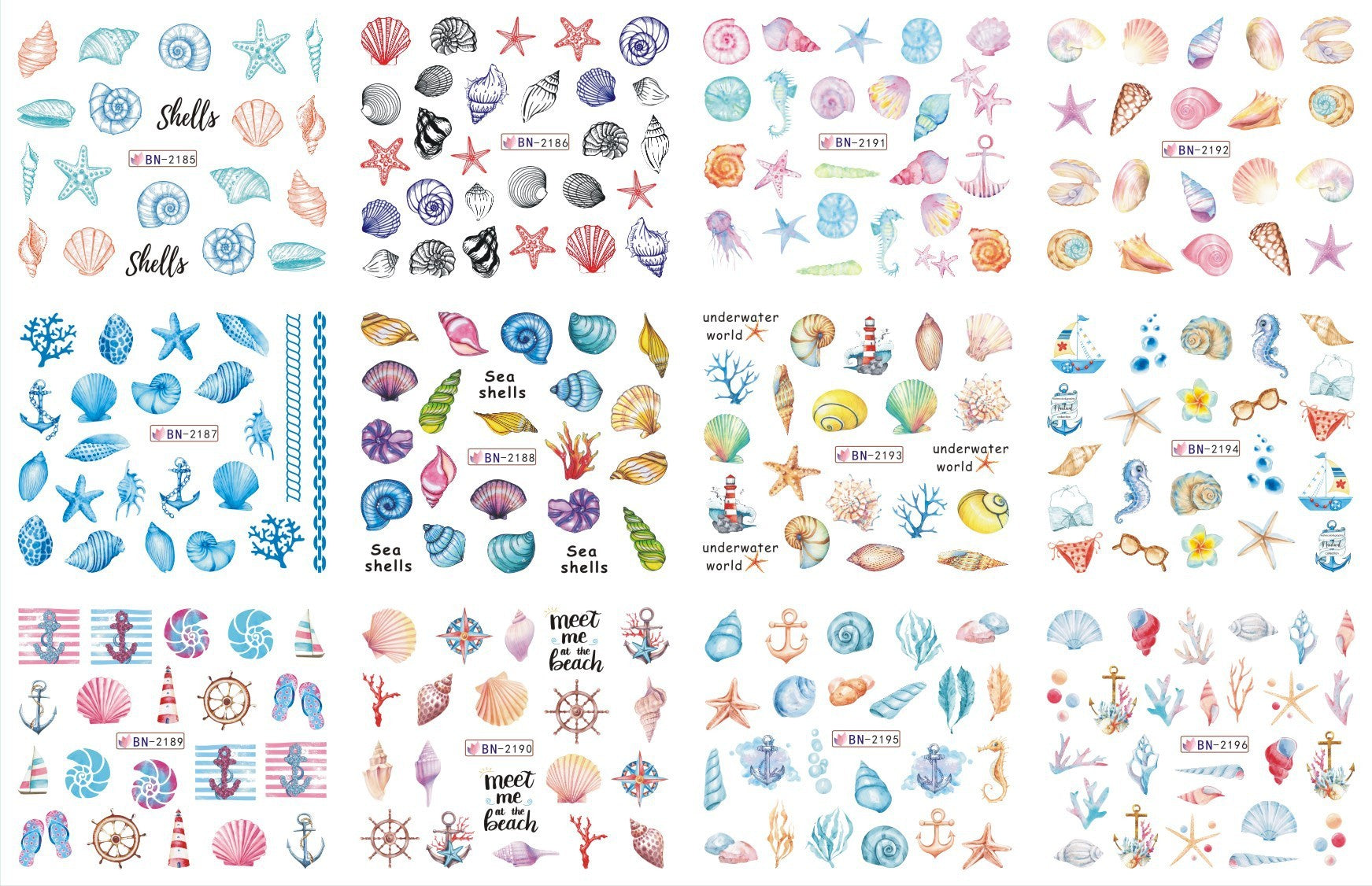 HKM-543827 Nail Art Large Watermark Stickers - Tropical, Beach & Abstract Designs