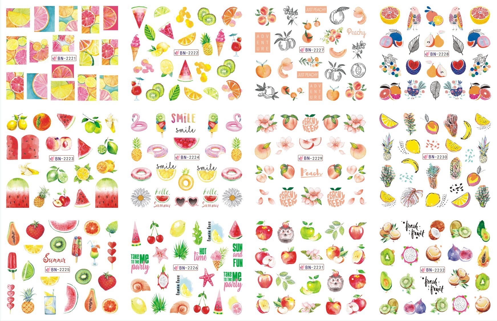 HKM-543827 Nail Art Large Watermark Stickers - Tropical, Beach & Abstract Designs
