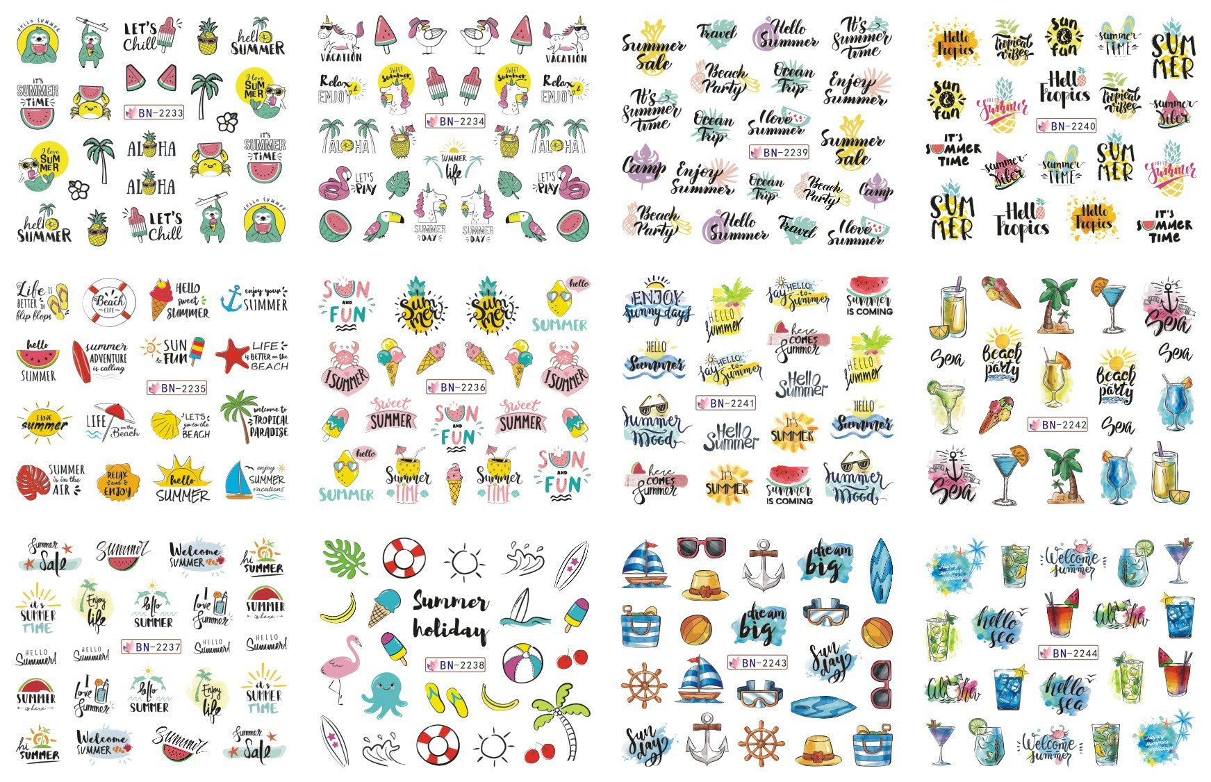 HKM-543827 Nail Art Large Watermark Stickers - Tropical, Beach & Abstract Designs
