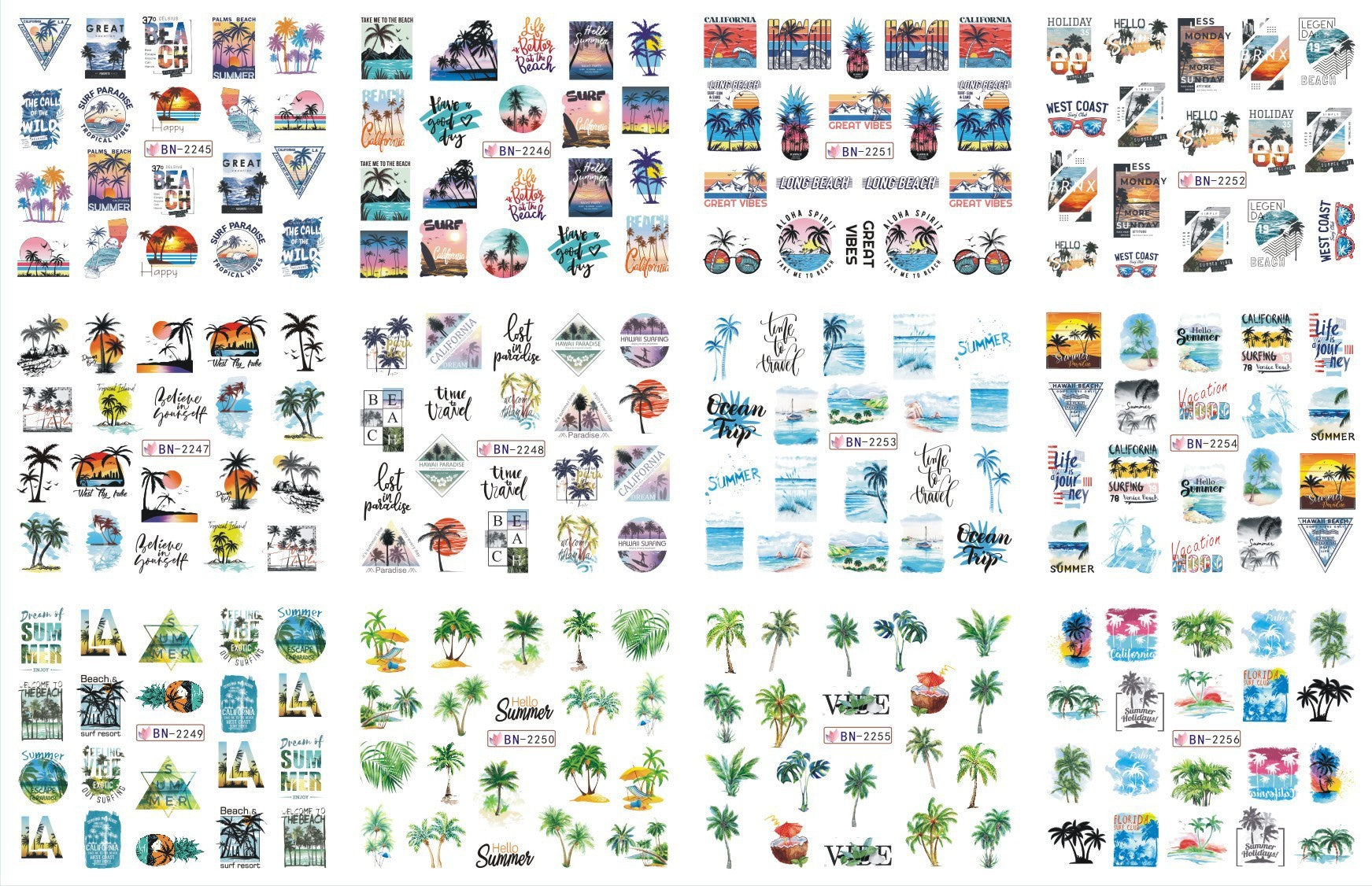 HKM-543827 Nail Art Large Watermark Stickers - Tropical, Beach & Abstract Designs