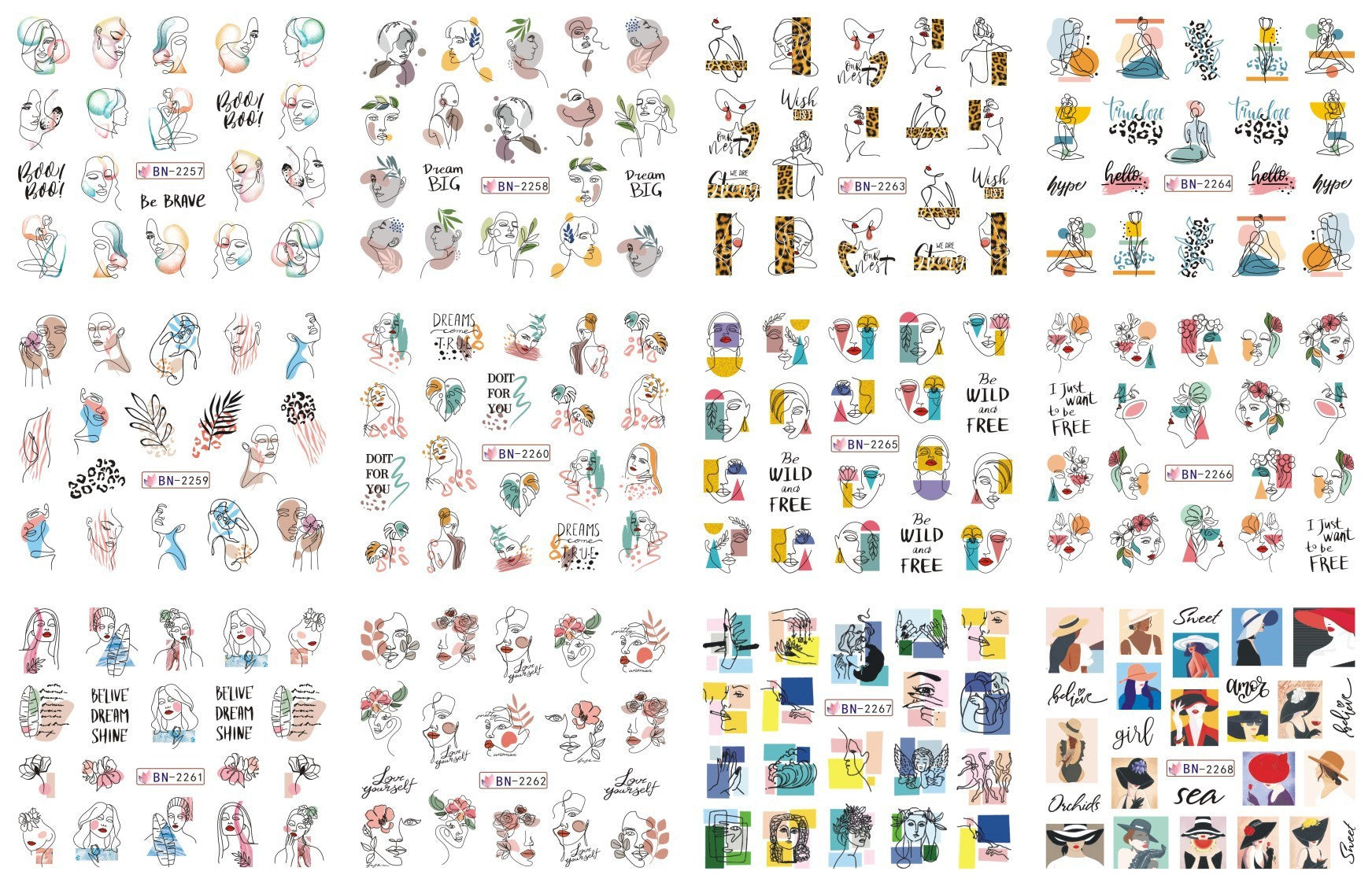 HKM-543827 Nail Art Large Watermark Stickers - Tropical, Beach & Abstract Designs