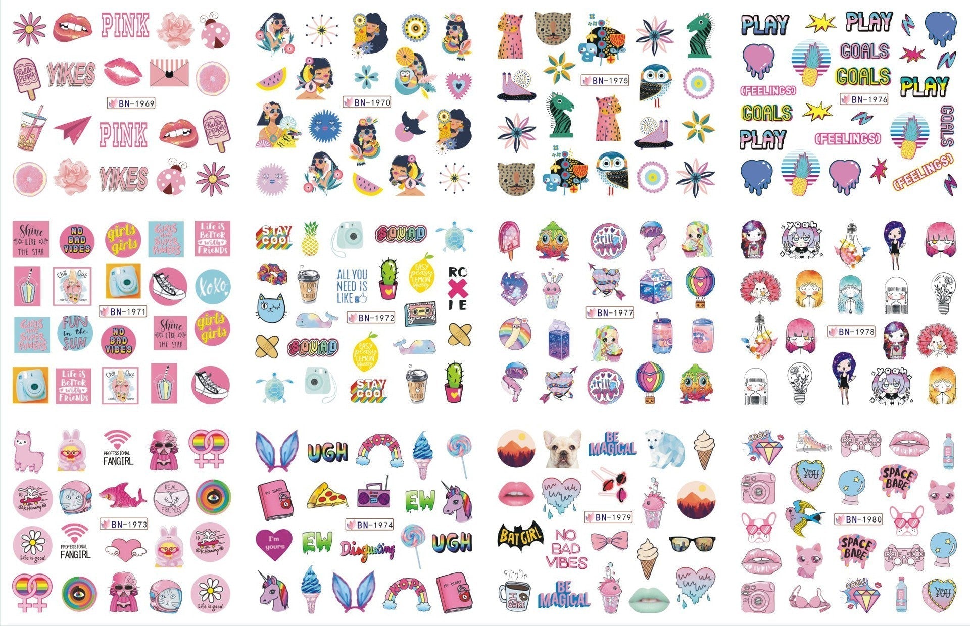 HKM-543827 Nail Art Large Watermark Stickers - Tropical, Beach & Abstract Designs