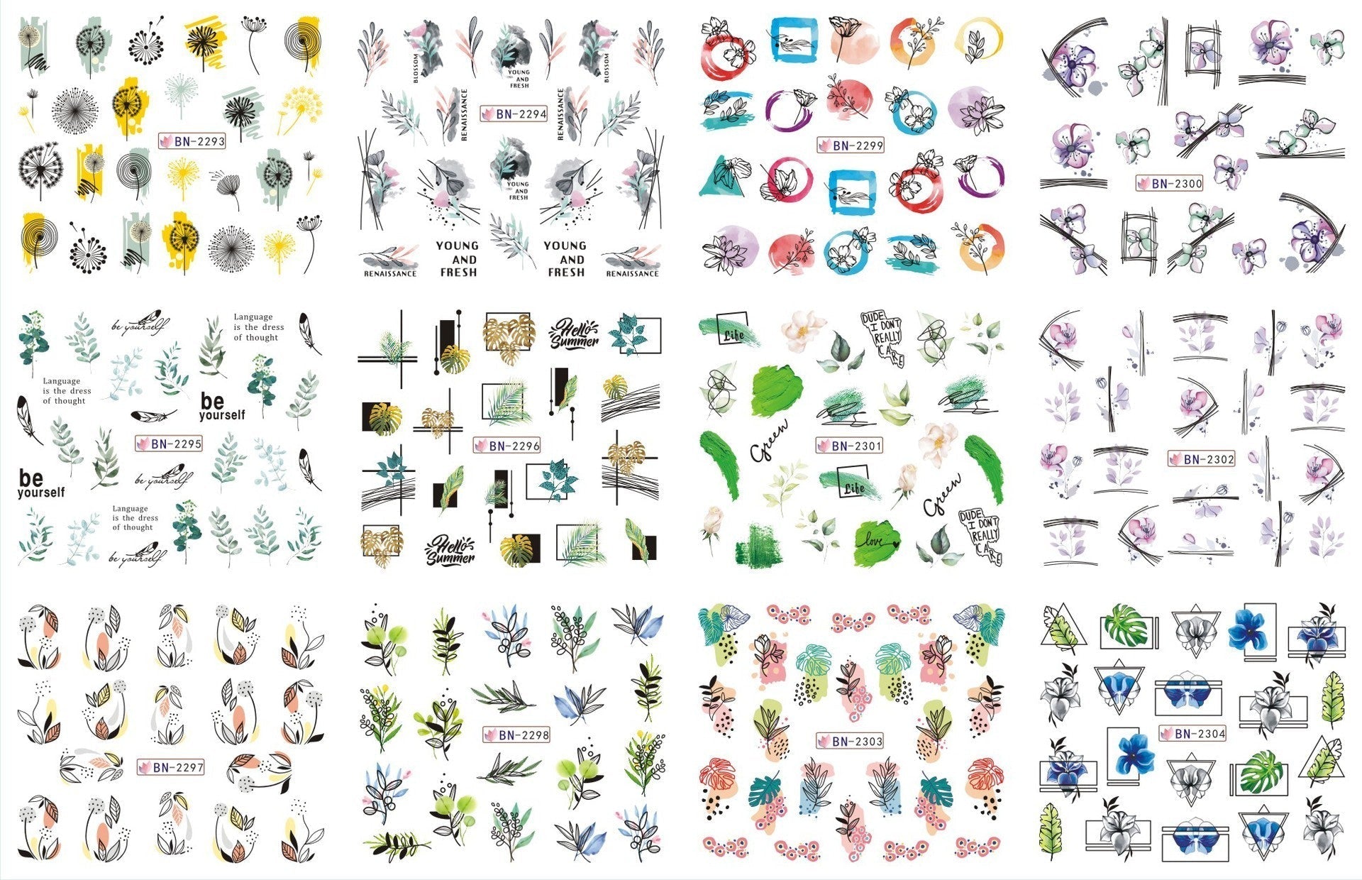 HKM-543827 Nail Art Large Watermark Stickers - Tropical, Beach & Abstract Designs