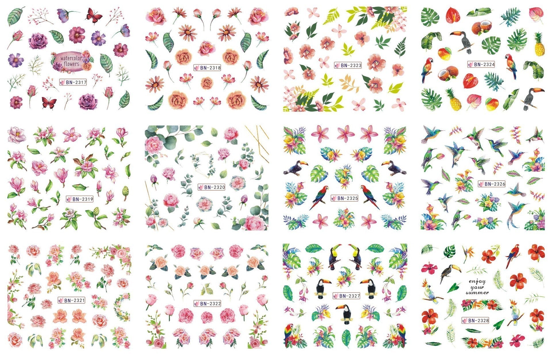 HKM-543827 Nail Art Large Watermark Stickers - Tropical, Beach & Abstract Designs