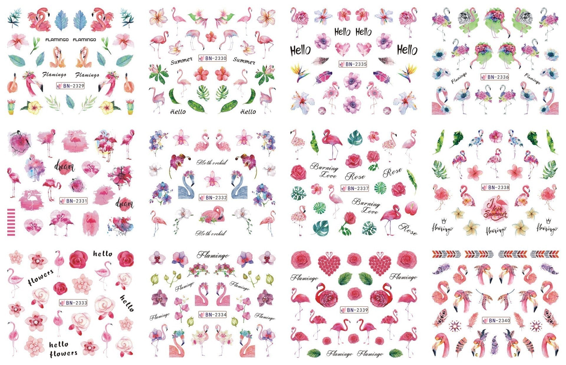 HKM-543827 Nail Art Large Watermark Stickers - Tropical, Beach & Abstract Designs