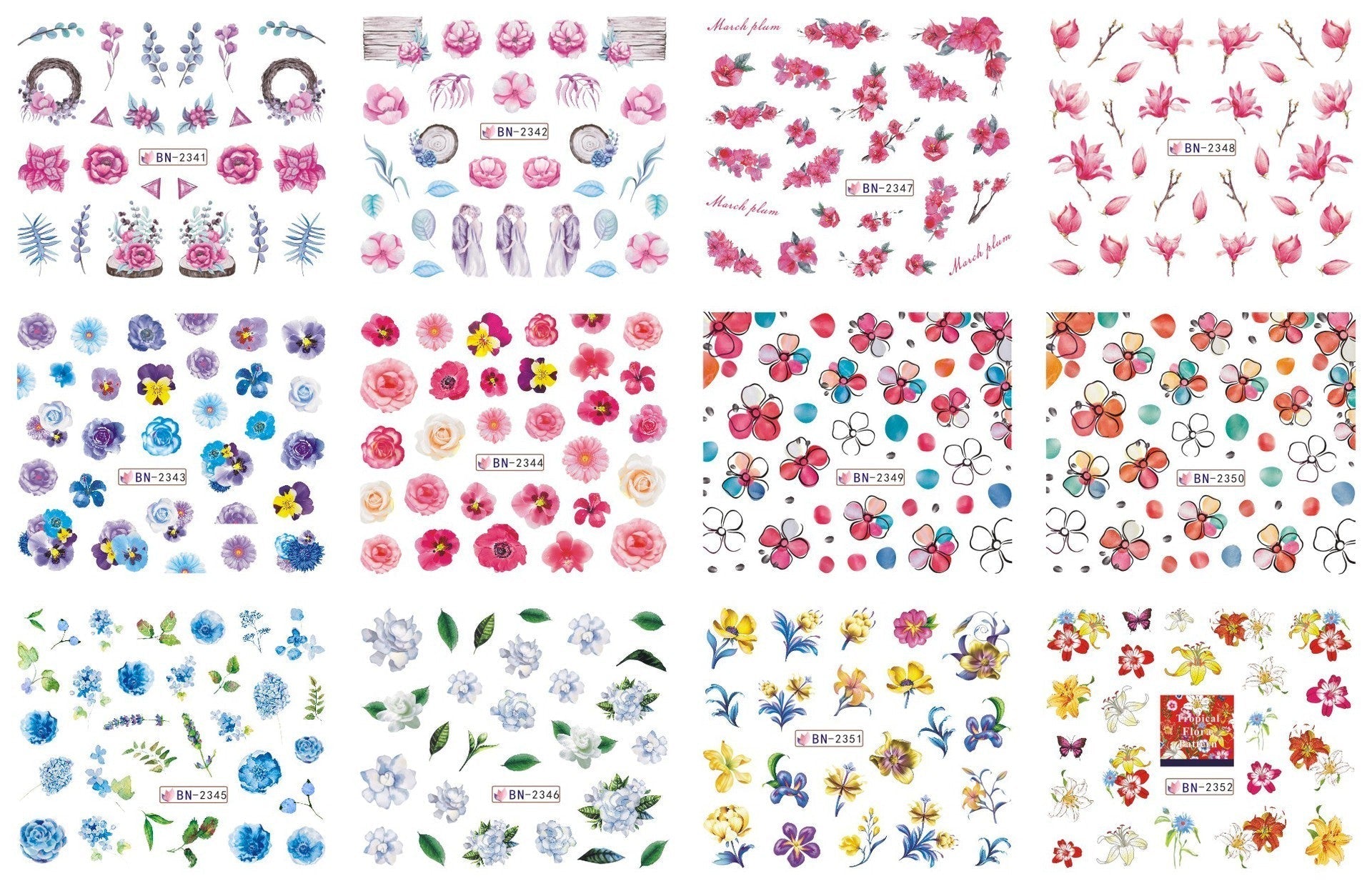 HKM-543827 Nail Art Large Watermark Stickers - Tropical, Beach & Abstract Designs