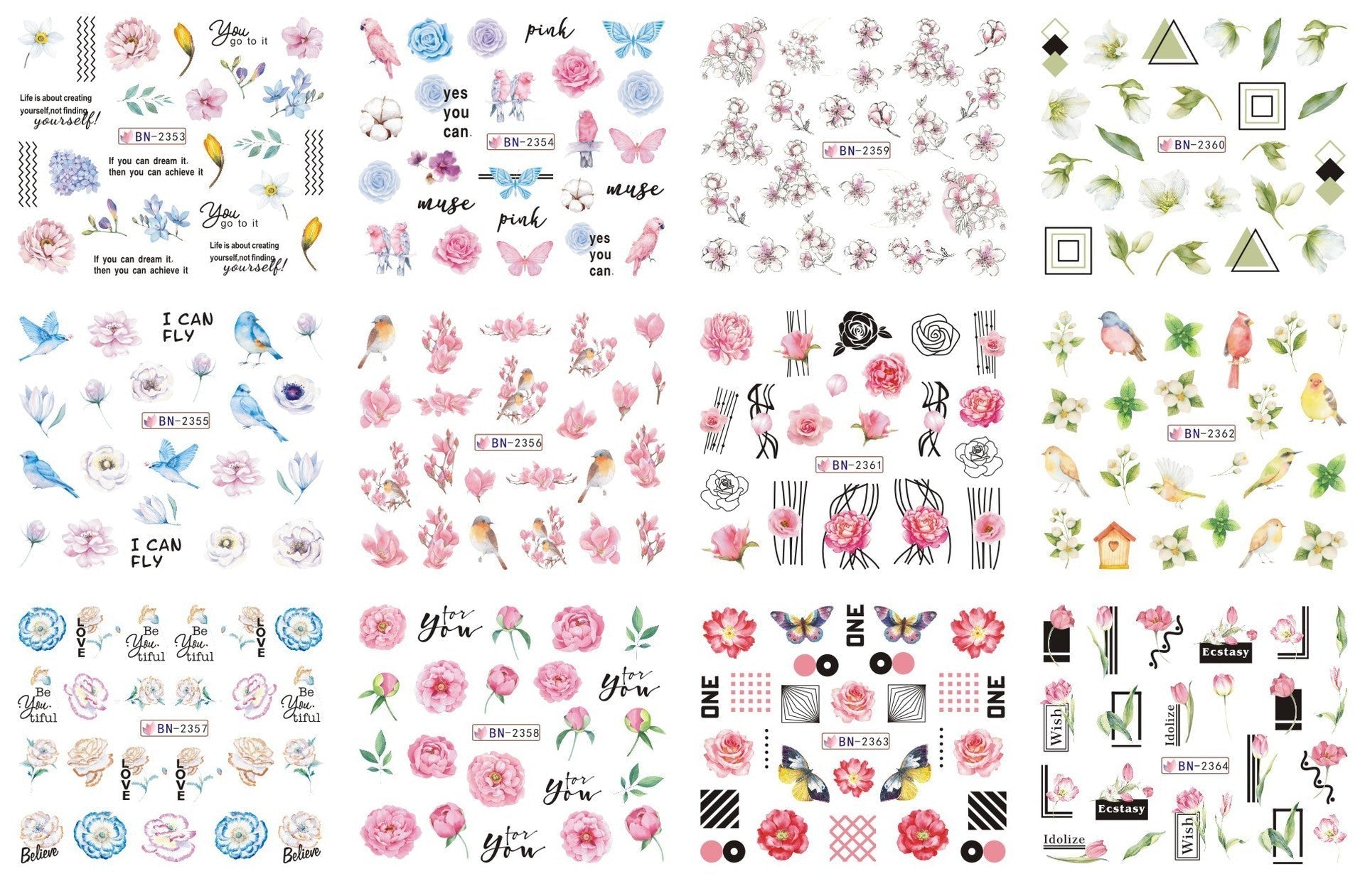 HKM-543827 Nail Art Large Watermark Stickers - Tropical, Beach & Abstract Designs