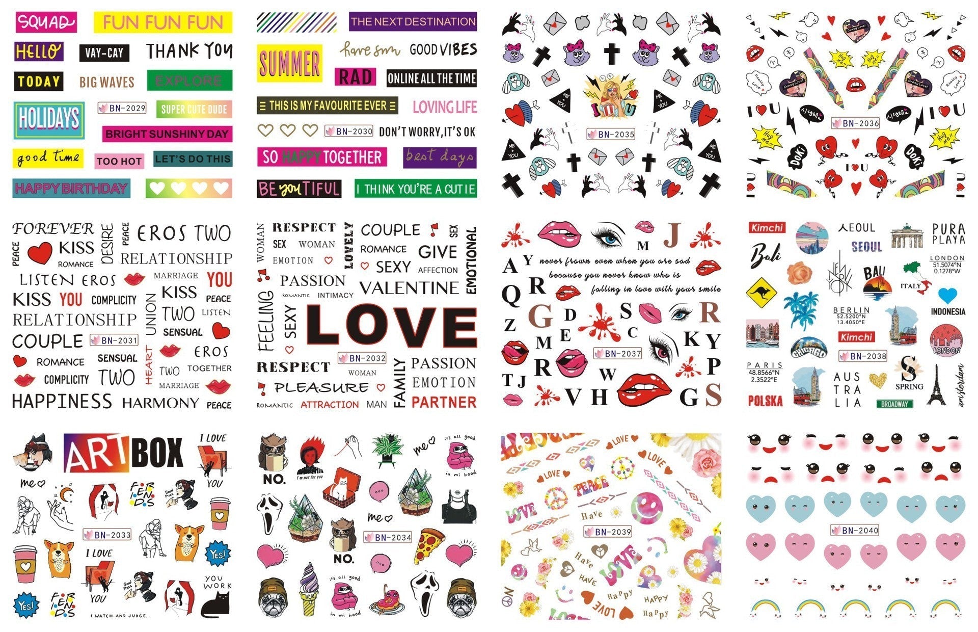 HKM-543827 Nail Art Large Watermark Stickers - Tropical, Beach & Abstract Designs