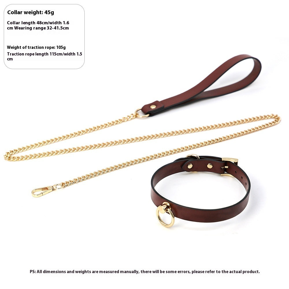 HKM-850643 Genuine Cowhide Neck Binding Collar with Drag Chain - Available in Black and Red Variants