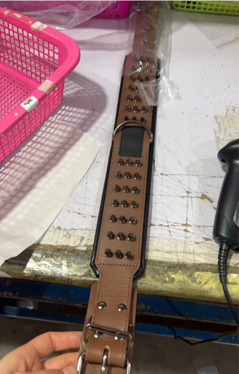 HKM-779859 Leather Dog Collar with Rivets - Available in Various Colors and Sizes