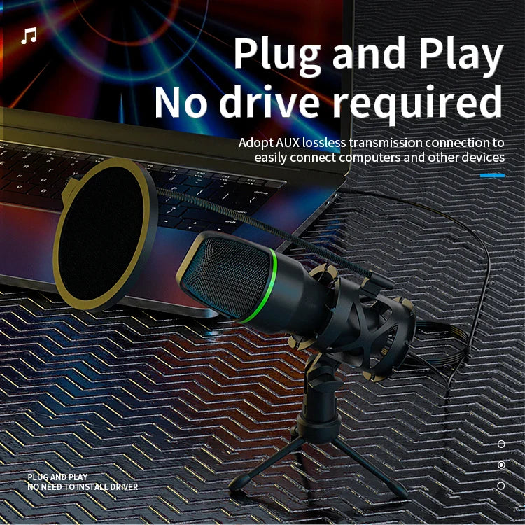 KTX-243731 USB Condenser Microphone for Live Recording with Tripod and Noise Reduction