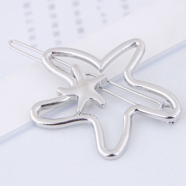 HKM-807379 Geometric Hairpin with White Crystal Accents - Alloy and Plastic/Resin Design