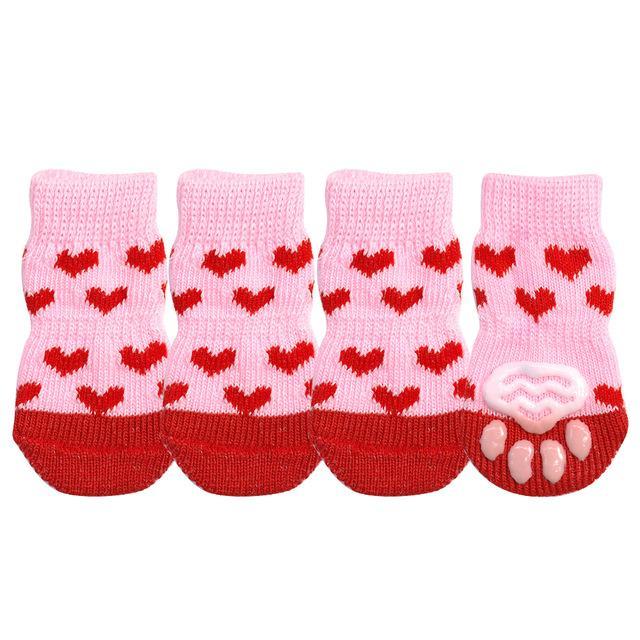 HKM-772307 Warm Cotton Pet Socks with Anti-Slip Design for Small and Medium Dogs - Set of 4