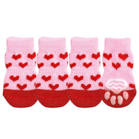 HKM-772307 Warm Cotton Pet Socks with Anti-Slip Design for Small and Medium Dogs - Set of 4