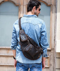 HKM-320595 Retro Genuine Leather Chest Bag for Outdoor Travel and Leisure Activities