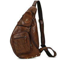 HKM-320595 Retro Genuine Leather Chest Bag for Outdoor Travel and Leisure Activities