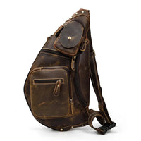 HKM-320595 Retro Genuine Leather Chest Bag for Outdoor Travel and Leisure Activities