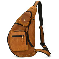 HKM-320595 Retro Genuine Leather Chest Bag for Outdoor Travel and Leisure Activities