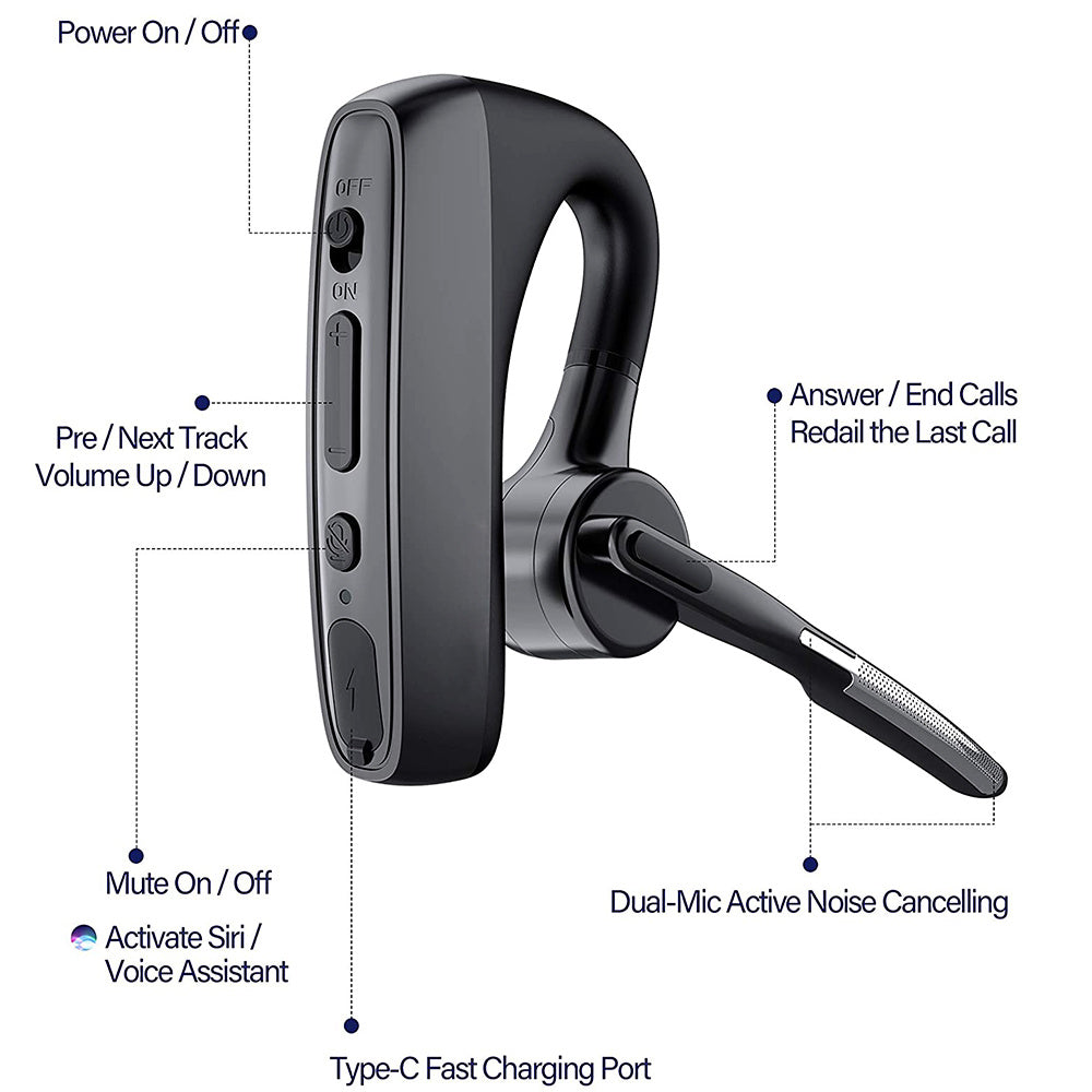 KTX-753491 Bluetooth Wireless Headset with Noise Cancellation and Long Battery Life