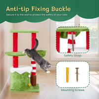 HKM-839571 Christmas-Themed Cat House with Hammock and Scratching Post - 4-in-1 Cat Tree with Condo and Massage Brush