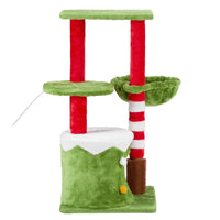 HKM-839571 Christmas-Themed Cat House with Hammock and Scratching Post - 4-in-1 Cat Tree with Condo and Massage Brush