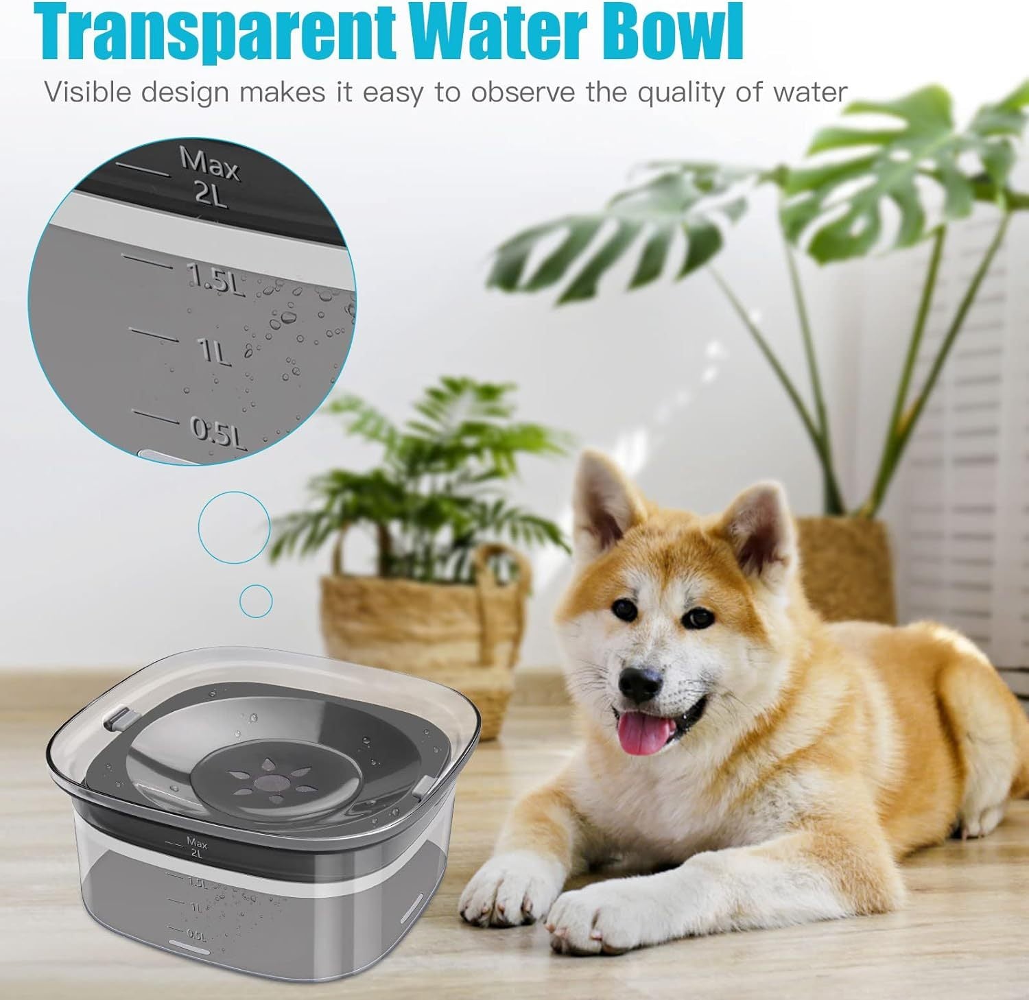 HKM-840915 2L No Spill Dog Water Bowl - Large Capacity Slow Feeder with Anti-Splash Design for Messy Drinkers and Cats