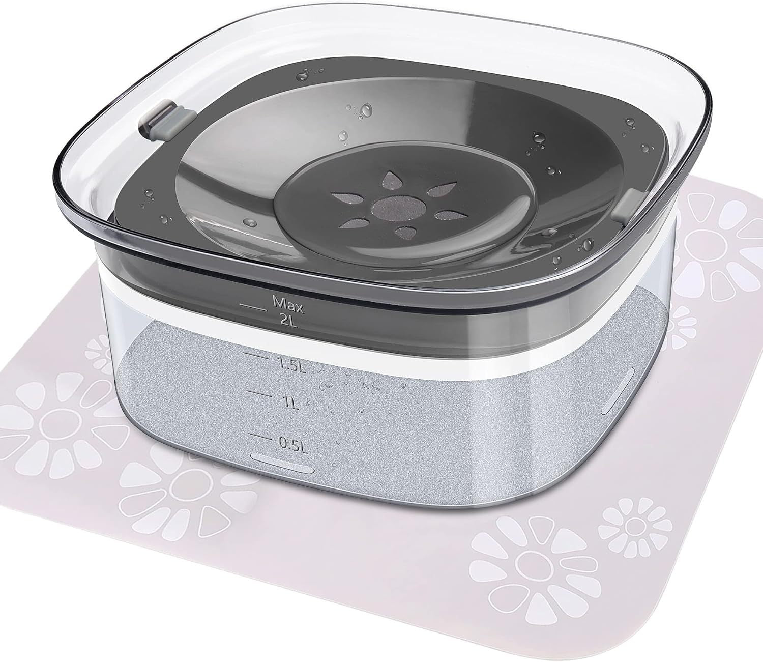 HKM-840915 2L No Spill Dog Water Bowl - Large Capacity Slow Feeder with Anti-Splash Design for Messy Drinkers and Cats