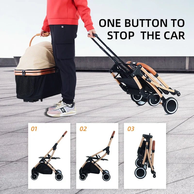 JMT-208010 Foldable 2-in-1 Luxury Pet Stroller with 4 Wheels and One-Handed Fold Mechanism