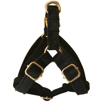 HKM-236947 Black Flannel Dog Harness with Gold Buckle - Adjustable Polyester Pet Chest Strap for Sizing Options S to XL