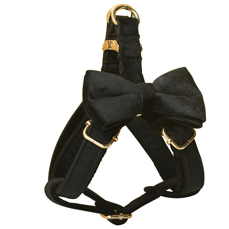 HKM-236947 Black Flannel Dog Harness with Gold Buckle - Adjustable Polyester Pet Chest Strap for Sizing Options S to XL