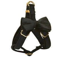 HKM-236947 Black Flannel Dog Harness with Gold Buckle - Adjustable Polyester Pet Chest Strap for Sizing Options S to XL