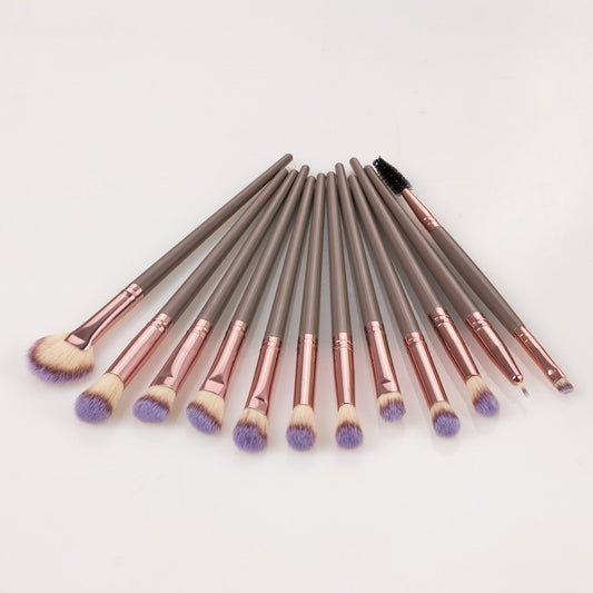 HKM-787603 12-Piece Nylon Makeup Brush Set with Long Plastic Handles for Precision Application
